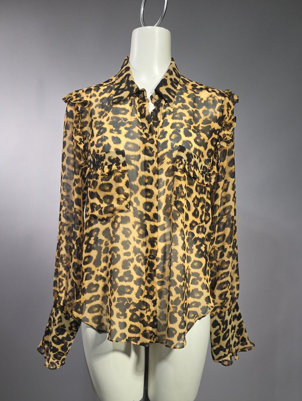 Misa Los Angeles Leopard-Print Sheer Blouse in Tan and Black R15